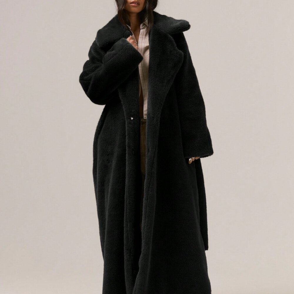 Black Elegant Women's Oversized Fuzzy Faux Fur Maxi Coat - Picture 4 of 6